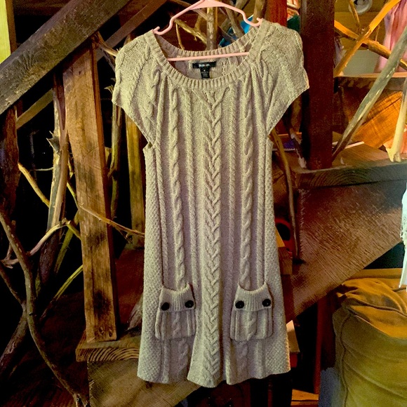 Style & Co. Sweaters - Style & Company, Sweater dress, short sleeve, size medium, color light brown.
